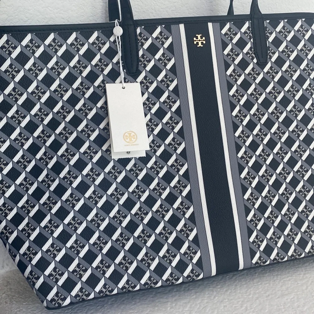 Tory Burch Black Geo logo tote